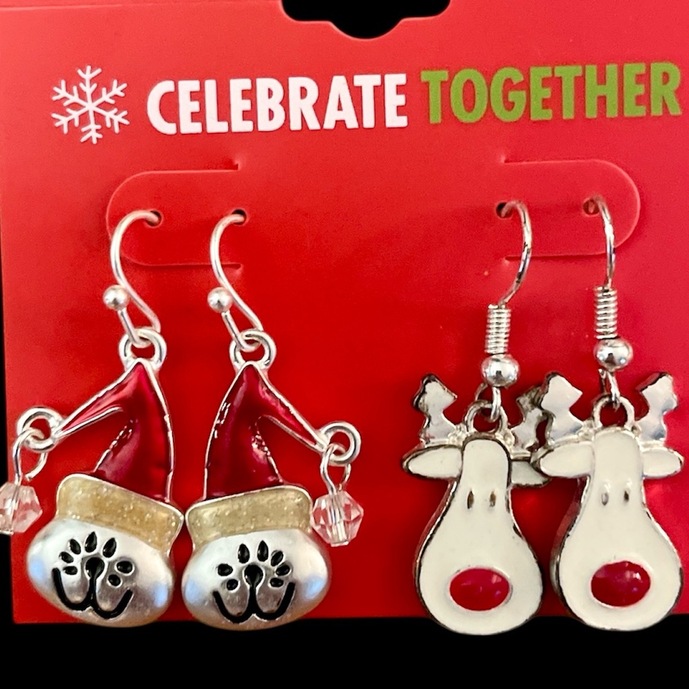 Festive Santa Cat and Reindeer Earrings